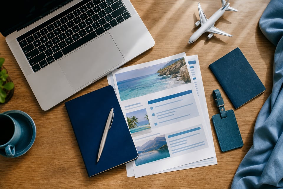 Elegant Travel Planning Desk with Modern Accessories