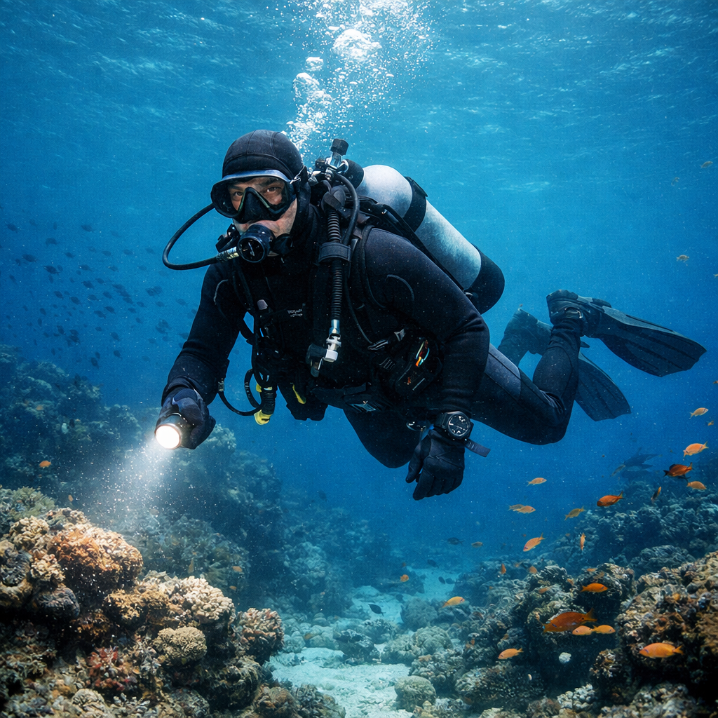 Diver in Diving Suit in ocean