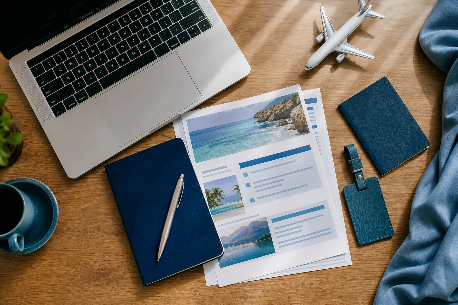 Elegant Travel Planning Desk with Modern Accessories