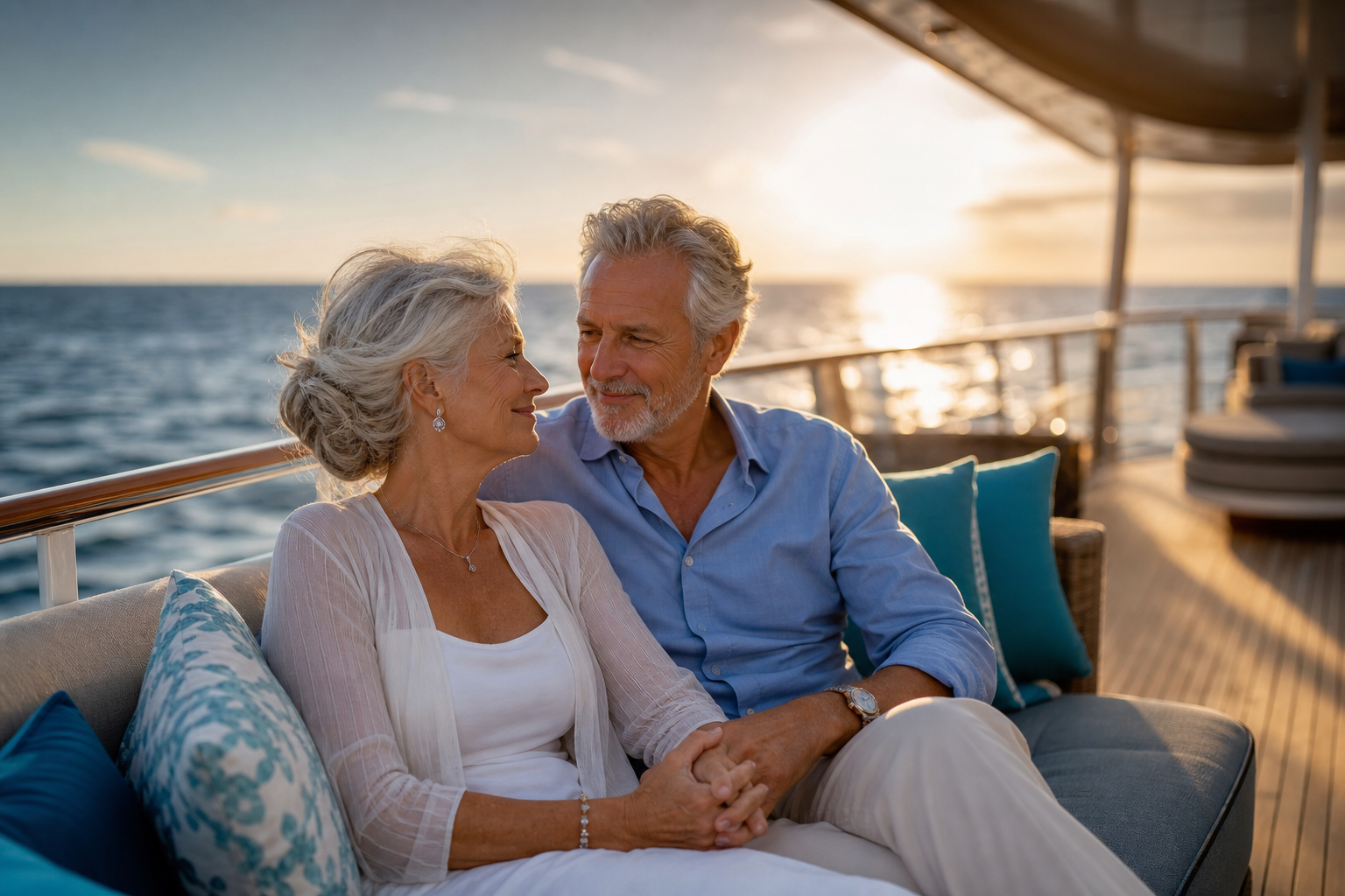 Senior couple on a luxurious boat